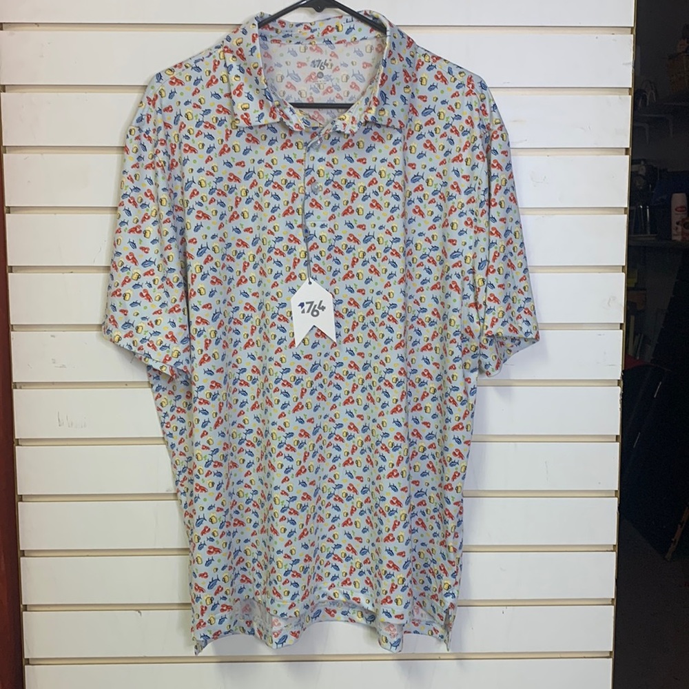 🍻 🦀 1764 Mens golf polo XL Beer & Crab print